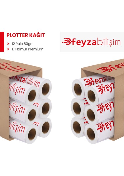® 1.hamur Premium Opak 80 gr Plotter (Çizim) Kağıdı 45CM x 50MT (12 Rulo)