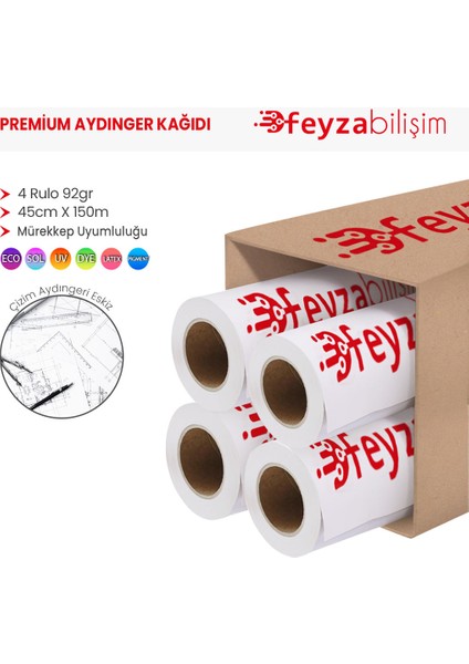 ® Plankopya Ozalit Aydınger (Çizim) Kağıdı 92GR Rulo 45CM x 150MT (4 Rulo)