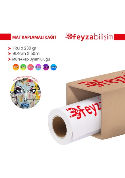 ® Premium Mat Coated Kağıt (Kaplamalı) 230 gr Rulo 91.4 cm x 50MT (1 Rulo)