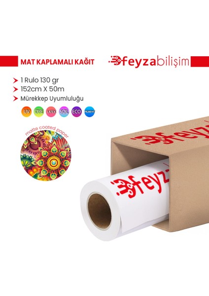 ® Premium Mat Coated Kağıt (Kaplamalı) 130 gr Rulo 152 cm x 50MT (1 Rulo)