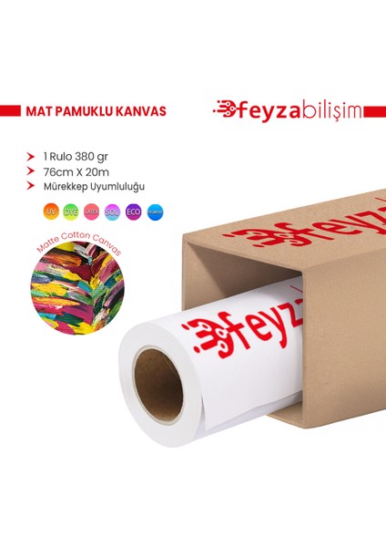 ® Cotton Kanvas Parlak % 100 Pamuk Tuval 380GR Ecosolvent Latex Uv Uyumlu 76CMX 20 mt (1 Rulo)