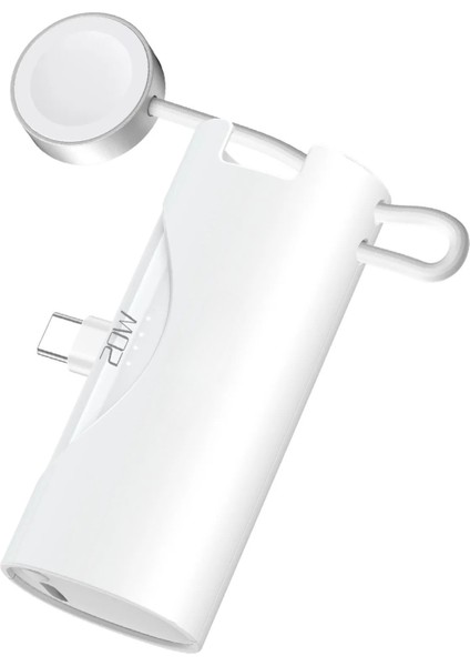 Type-C 20W Hızlı Şarj Soketli Mini Powerbank 5000 mAh Dahili Saat Şarj Kablolu Taşınabilir Batarya