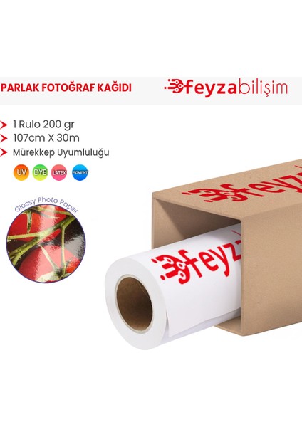 ® Microporous (Glossy) Parlak Fotoğraf Kağıdı Waterprof 200GR 107CM X30MT (1 Rulo)
