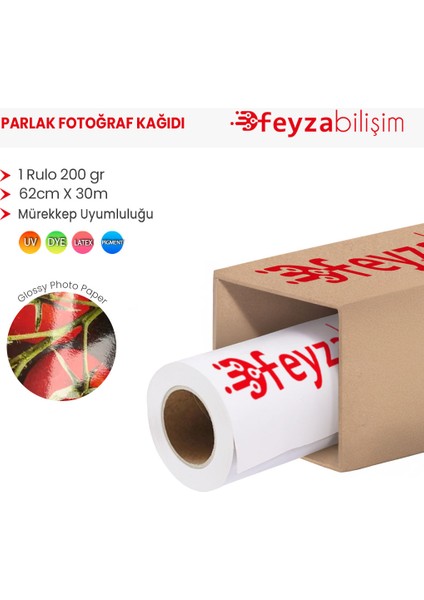 ® Microporous (Glossy) Parlak Fotoğraf Kağıdı Waterprof 200GR 62CM X30MT (1 Rulo)