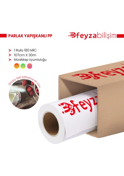® Glossy (Parlak ) Yapışkanlı Pp Film Dye 180 Mic 107CM x 30 mt (1 Rulo)