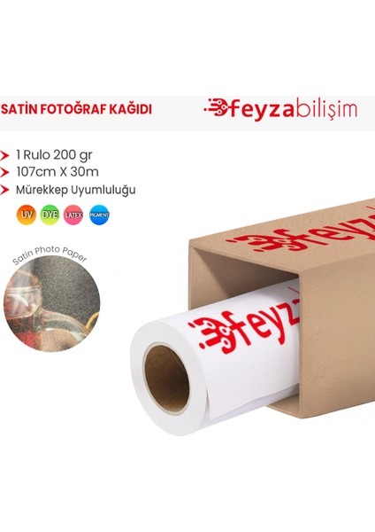® Microporous (Satin) Yarı Mat Fotoğraf Kağıdı Waterprof 200GR 107CM X30MT (1 Rulo)