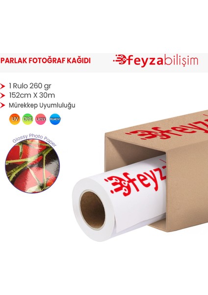 ® Microporous (Glossy) Parlak Fotoğraf Kağıdı Waterprof 260GR 152CM X30MT (1 Rulo)