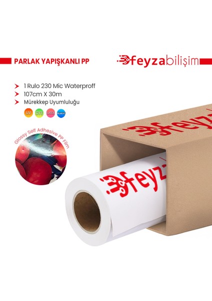 ® Microporous Parlak Glossy Pp Film Yapışkanlı Waterprof 230 Mic 107CM x 30 mt (1 Rulo)