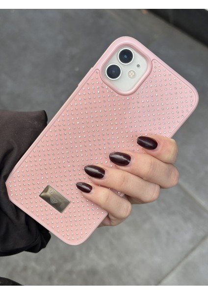 Apple iPhone 12 Uyumlu Elmas Pırlanta Taşlı Pembe Kılıf modelleri