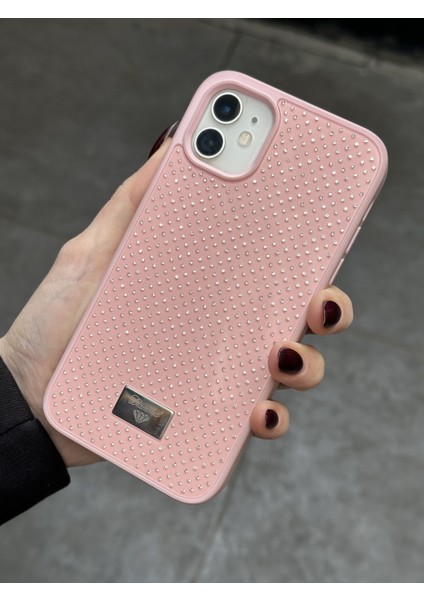 Apple iPhone 12 Uyumlu Elmas Pırlanta Taşlı Pembe Kılıf indirimleri