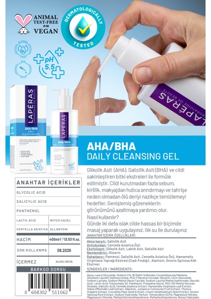 Akneli Ciltler Için Salisilik Asit Aha/bha Cadı Fındığı Yüz Vücut Vegan Temizleme Jeli 400 ml 2'li Paket