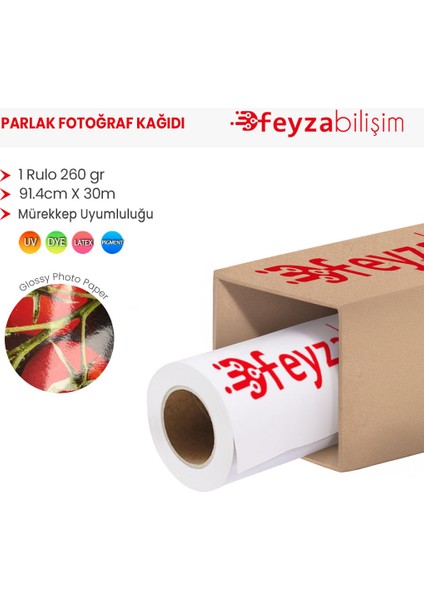 ® Microporous (Glossy) Parlak Fotoğraf Kağıdı Waterprof 260GR 91.4cm X30MT (1 Rulo)