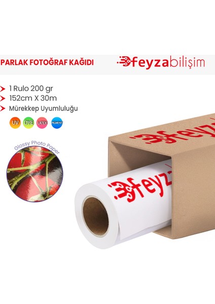 ® Microporous (Glossy) Parlak Fotoğraf Kağıdı Waterprof 200GR 152CM X30MT (1 Rulo)