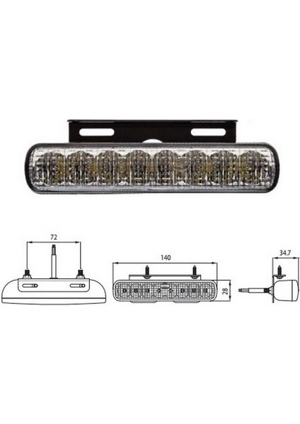 12V-30V GÜNDÜZ SÜRÜŞ LAMBASI 8-LEDLİ 14 CM X 2.8 CM ORJ.