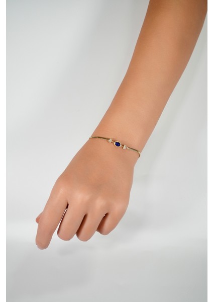 14 Ayar Altın 4.03 Gram Balıksırtı Zincirli Lapis Taşlı Modern Şık Özel Kadın Bilekliği