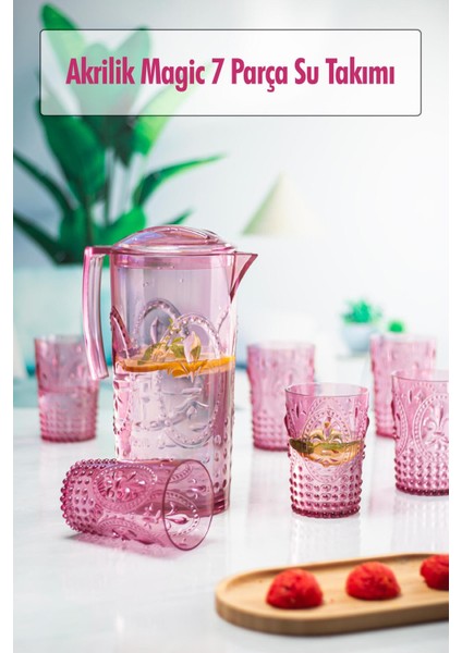 Akrilik Mürdüm Sürahi 2,3 Lt ve 6'lı & Su Meşrubat Kahve Yanı Bardağı 400 ml Seti ( Cam Değildir )