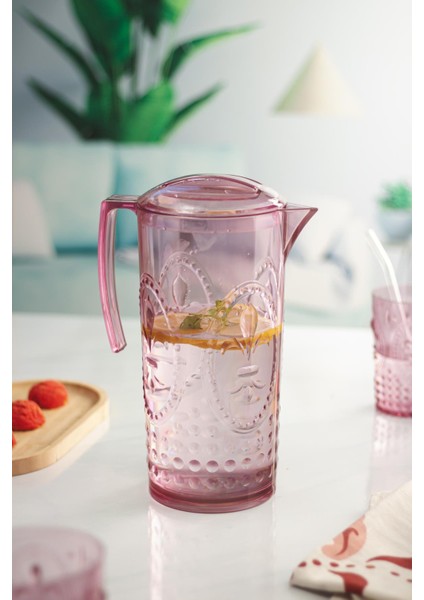 Akrilik Mürdüm Sürahi 2,3 Lt ve 6'lı & Su Meşrubat Kahve Yanı Bardağı 400 ml Seti ( Cam Değildir )