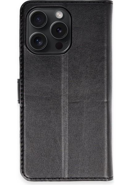iPhone 15 Pro Max Kılıf Cüzdanlı Kapaklı Kılıf - Siyah