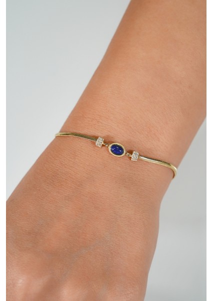 14 Ayar Altın 4.03 Gram Balıksırtı Zincirli Lapis Taşlı Modern Şık Özel Kadın Bilekliği modelleri