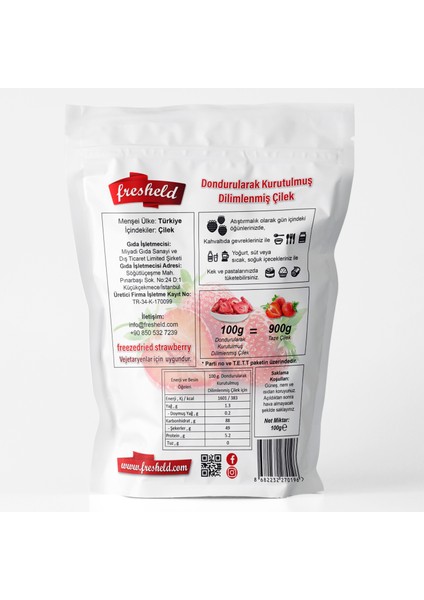 x 3 Paket Dondurularak Kurutulmuş Dilimlenmiş Çilek 100 gr