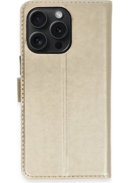 iPhone 15 Pro Max Kılıf Cüzdanlı Kapaklı Kılıf - Gold
