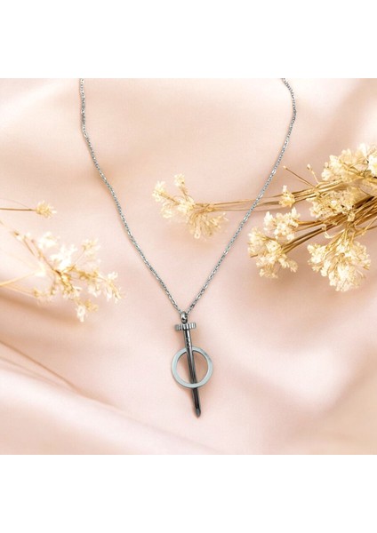 Vintaga Gümüş Renk Çelik Kolye