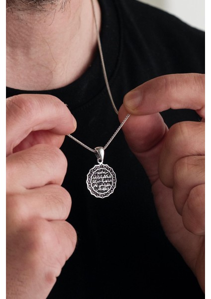 Gümüş Nazar Ayeti Kalem Suresi 51 ve 52 Yuvarlak Dua Erkek Kolye