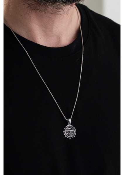 Gümüş Nazar Ayeti Kalem Suresi 51 ve 52 Yuvarlak Dua Erkek Kolye modelleri