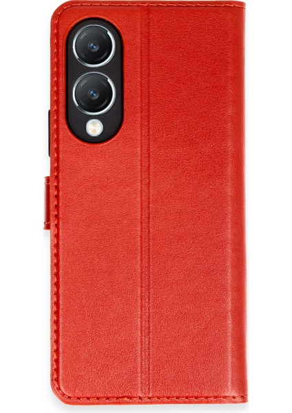Vivo Y17S Kılıf Cüzdanlı Kapaklı Kılıf - Kırmızı