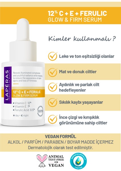 Aydınlatıcı 12% Vitamin C E Ferulic Hyaluronic Ton Eşitleyici Vegan Cilt Serumu 2'li Paket fırsatları