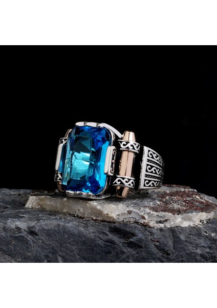 925 Ayar Gümüş Mavi Zirkon Taşlı Model Erkek Yüzük fiyatları