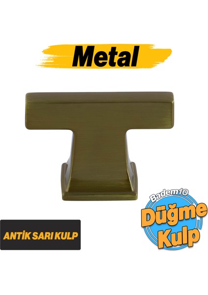 Gediz Antik Sarı Kulp Düğme Tek Vidalı Çekmece Kulbu Metal Kulplar Mutfak Mobilya Dolabı Dolap Kulp