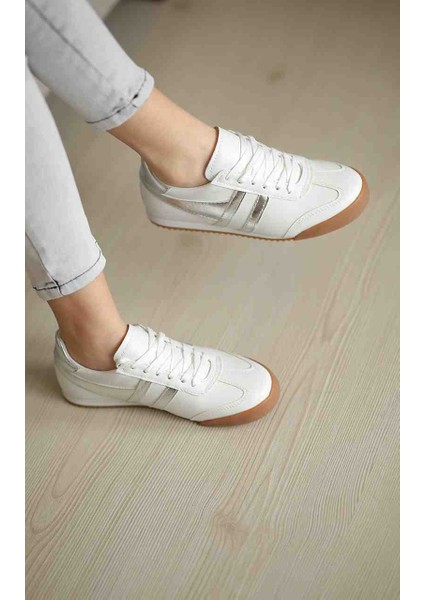 ER1202 Beyaz Vegan Deri Sneaker Ayakkabı