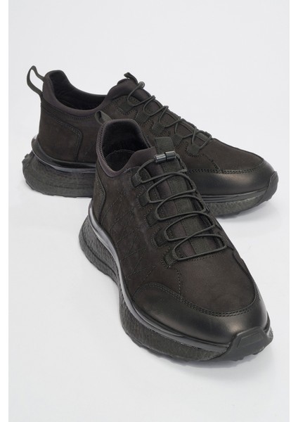 Erkek Kalın Taban Comfort Casual Ayakkabı Gerçek Deri Hj 24822M Siyah