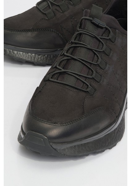 Erkek Kalın Taban Comfort Casual Ayakkabı Gerçek Deri Hj 24822M Siyah