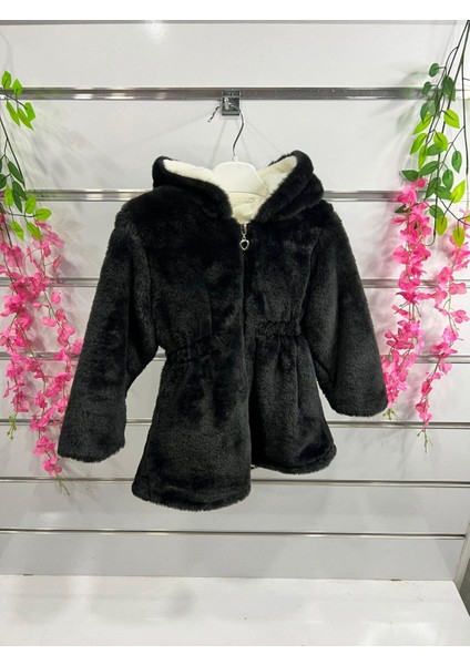 Kız Çocuk Peluş Mont Siyah