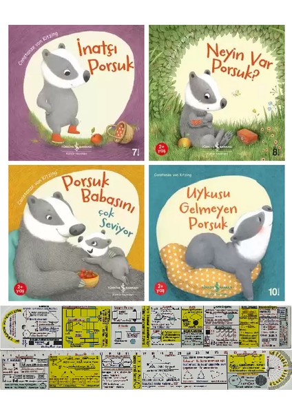 İnatçı Porsuk / Neyin Var Porsuk / Porsuk Babasını Çok Seviyor / Uykusu Gelmeyen Porsuk 4 Kitap (Matematik Öğreten Cetvel)