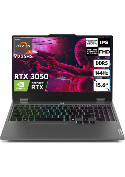Loq 15ARP9 Ryzen 5-7235HS 64 GB 4 Tbssd 15.6" Fhd Freedos Gaming Notebook 83JC000PTR BT24