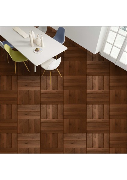 Yer Kaplama Folyosu Kendinden Yapışkanlı Laminasyonlu Ahşap Parke Desen 60 cm x 100 cm