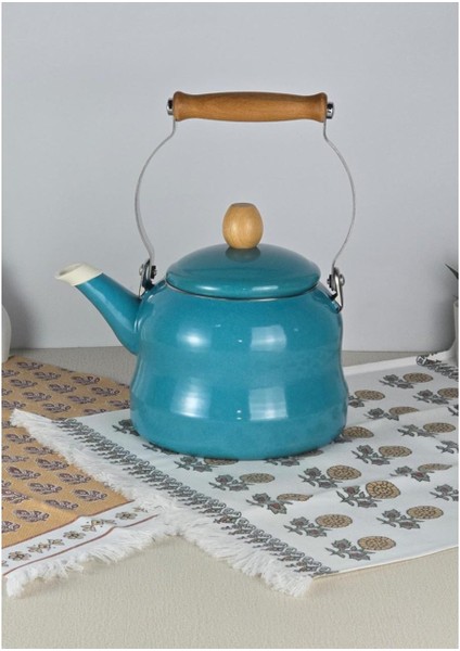 Alev Vintage Ahşap Saplı Emaye Demlik Kettle 2,5lt