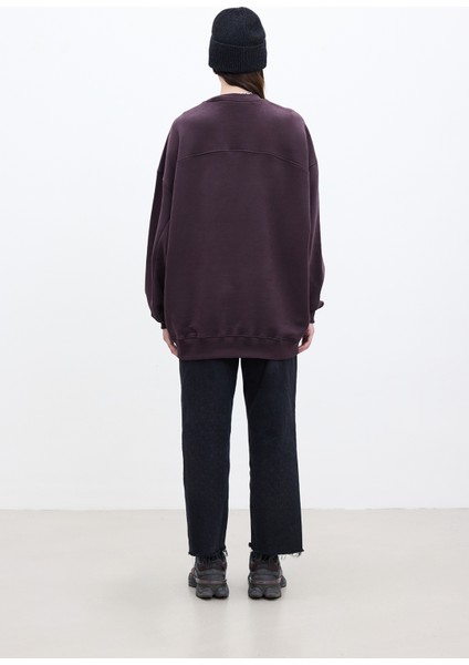 Baskı Detaylı Oversıze Sweatshırt Bordo fırsatları