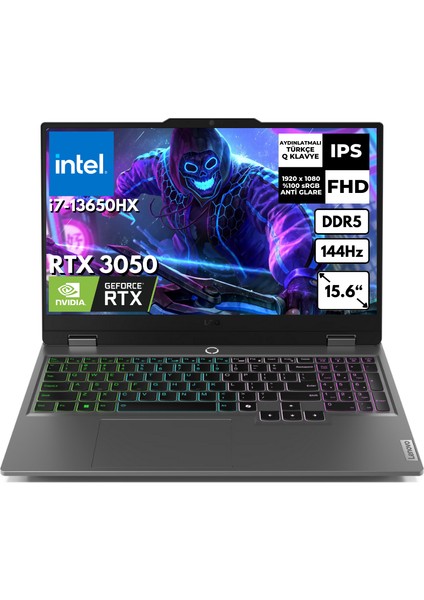 Loq 15IRX9 I7-13650HX 48 GB 1 Tbssd 6 GB RTX3050(95W) 15.6" Fhd 144 Hz Freedos Gaming Notebook 83DV011ATR BT18