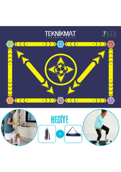 Teknikmat Sari Lacivert - 120 Pro Eğitim Videosu Ömür Boyu - Kaydirmaz Çorap - Futbol Mati Hediyeli