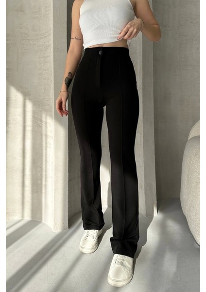 Krep Kumaş Likralı Ön Çimalı Palazzo Pantolon