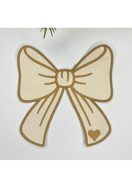 Kurdele Şeklinde Nakışlı Kumaş Kokteyl Peçetesi 1 Adet Ekru Gold