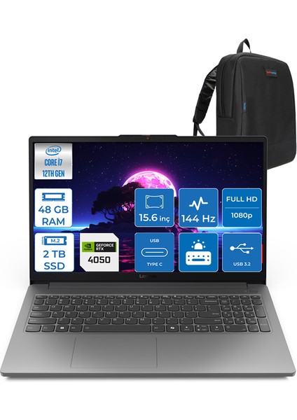 Loq Intel Core I7 12650HX 48GB Ddr5 2tb SSD 6GB/RTX4050 Freedos 15.6" Fhd 144Hz Yapay Zeka Destekli Taşınabilir Bilgisayar 15IAX9EF15 + Zettaçanta