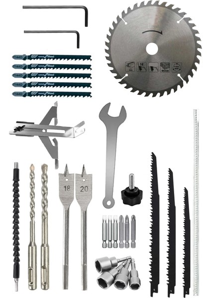 Profesyonel 7li Set (Daire Testere 185 mm + Tilki Kuyruğu + 6 mm Freze + Işık)