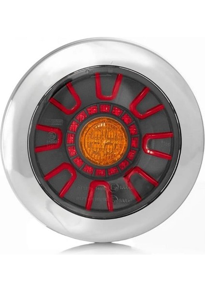 Frıstom 12V-36V Stop Lambası Yuvarlak (Neon Ledli) (3 Fonksiyonlu) (Kırmızı-Sarı) (155 Mm) E9