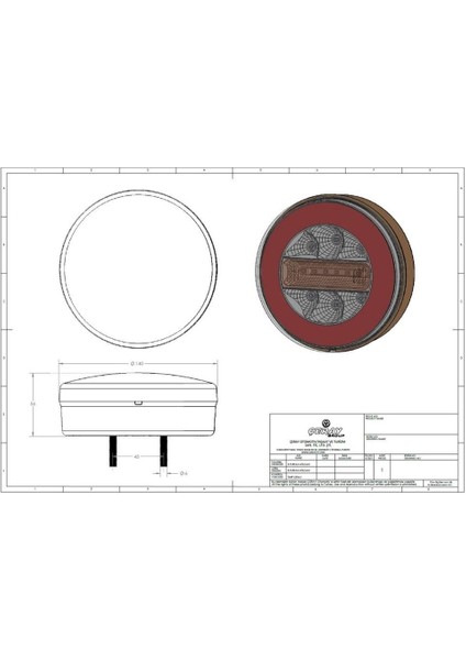 12V STOP LAMBASI LEDLİ (PARK-FREN-SİNYAL) (YUVARLAK) (140 MM)