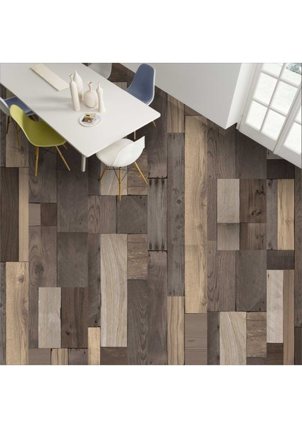 Yer Kaplama Folyosu Kendinden Yapışkanlı Laminasyonlu Ahşap Parke Desen 60 cm x 100 cm
